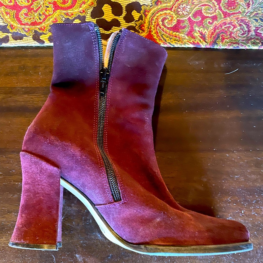 Mulberry Color Suede Block Heal Bootie - image 1